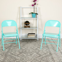 Flash Furniture 2-HF3-TEAL-GG 2 Pk. HERCULES COLORBURST Series Tantalizing Teal Triple Braced & Double Hinged Metal Folding Chair